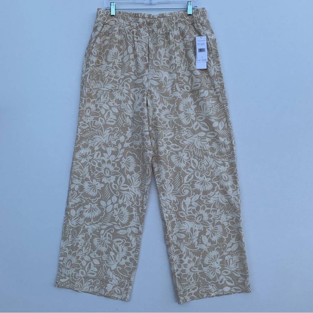 Rafaella Linen Blend Print Wide Leg Pants women’s Irish Cream Size L